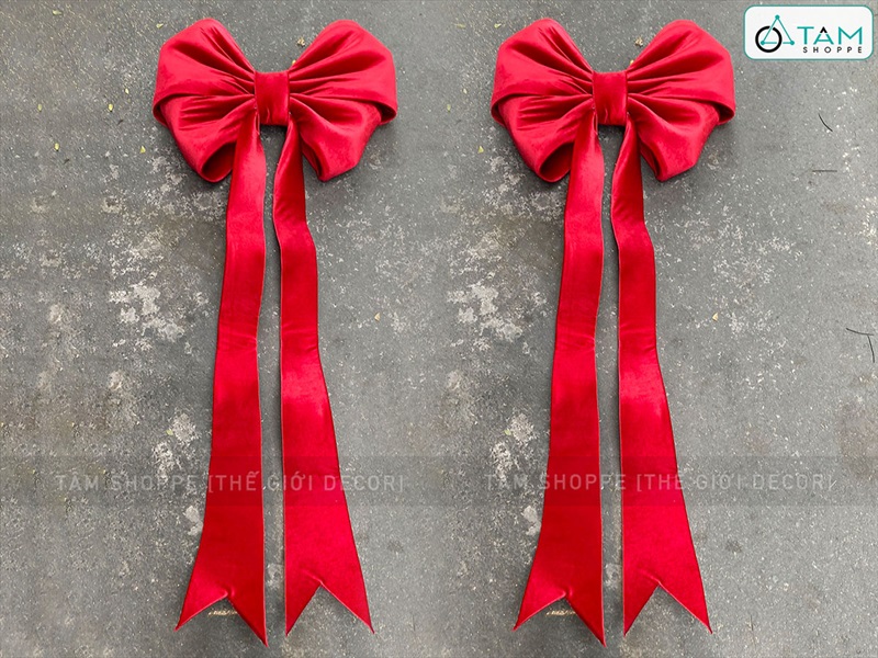 Nơ đỏ vải nhung xịn 4 cánh đuôi siêu dài cỡ lớn [Đứng form] PK-NO-13